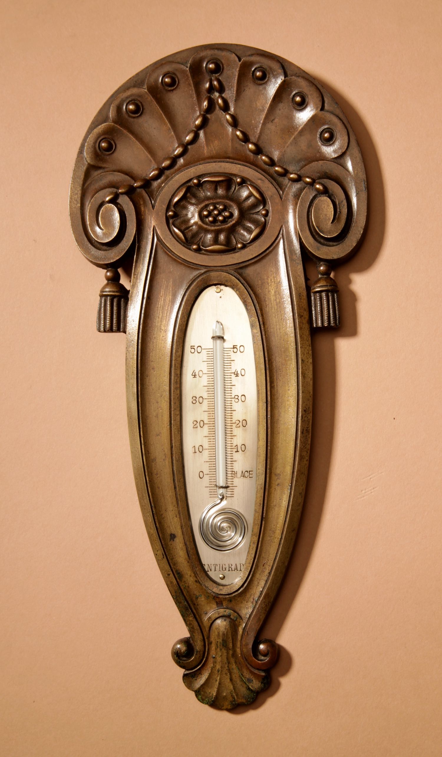 Art Deco Bronze Very Stylish Thermometer. Antique Collectibles 3